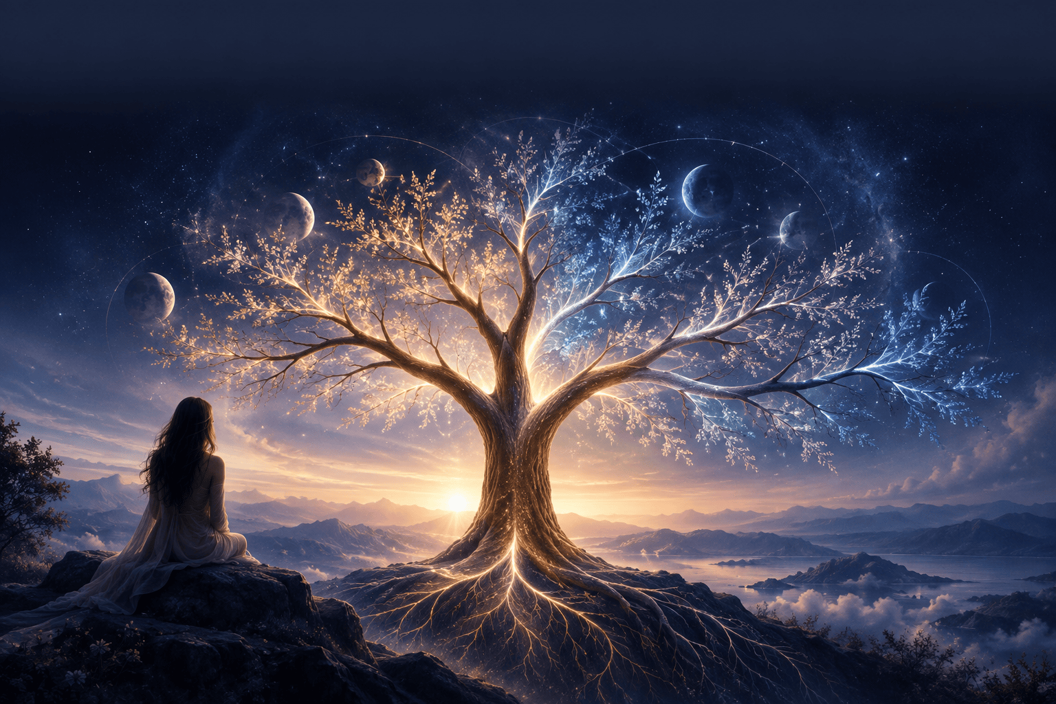Arbre représentant les différentes lignes de temps et les avenirs possibles en voyance
